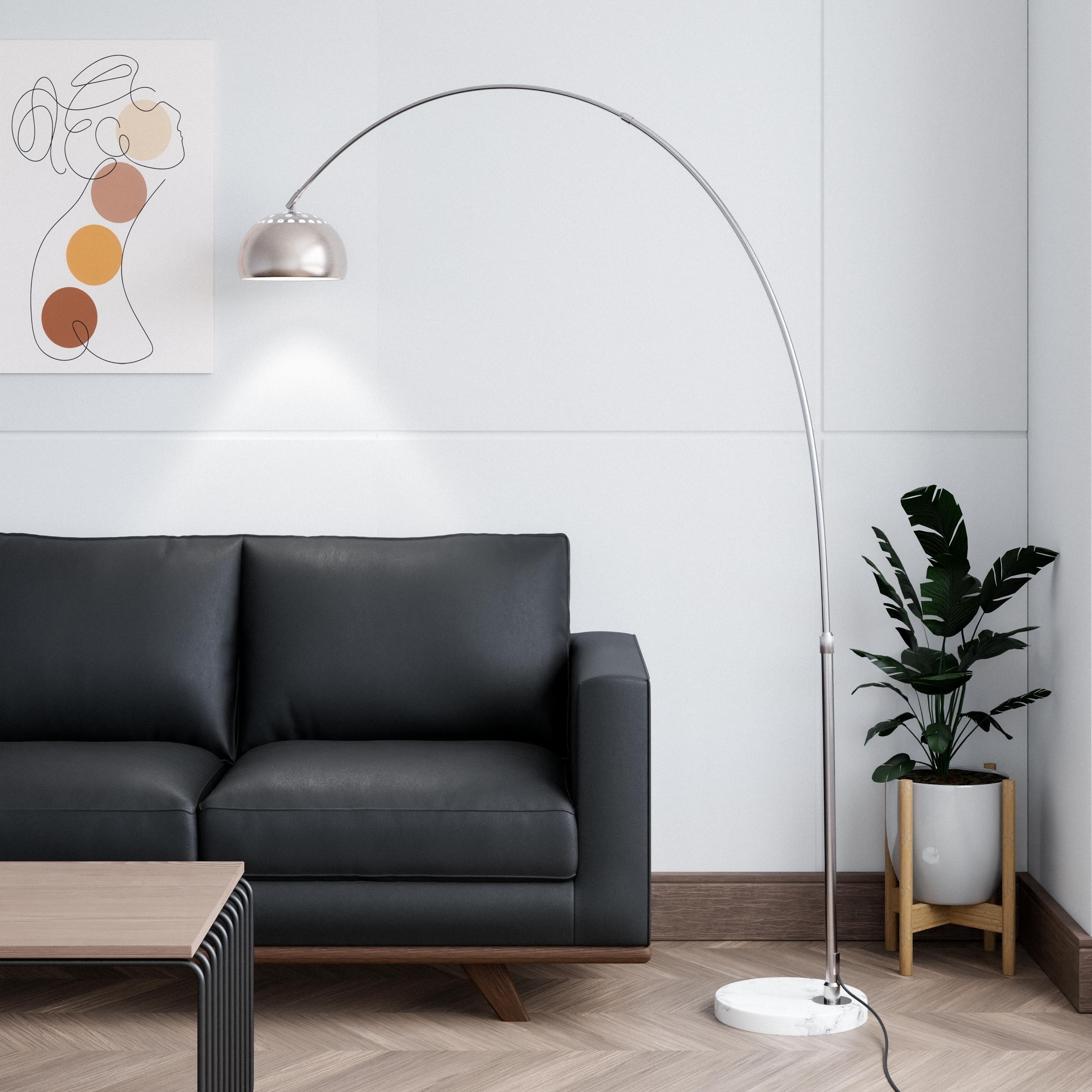 Floor Lamp with White Marble Base and Metal Lamp Shade Arco Collection - 76"