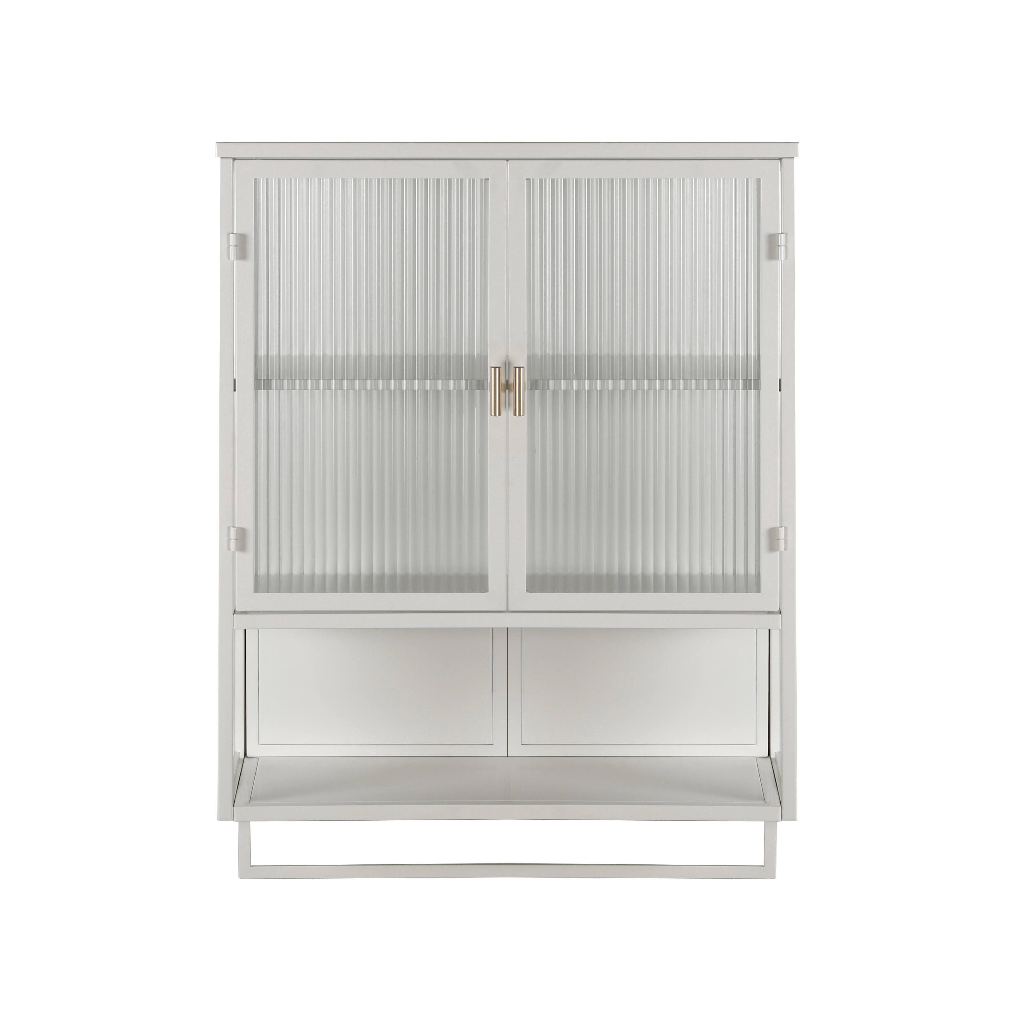 Modern White Wall Cabinet 2-tier Enclosed Storage Cabinet with Open ...