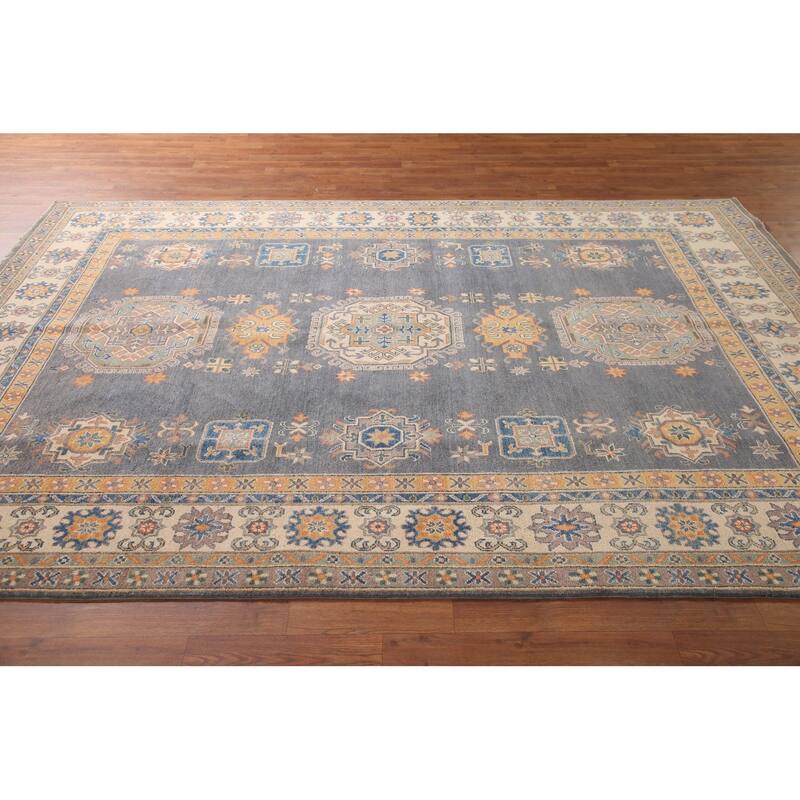 Gray Kazak Living Room Area Rug Hand-Knotted Traditional Wool Carpet - 6'7" x 9'9"