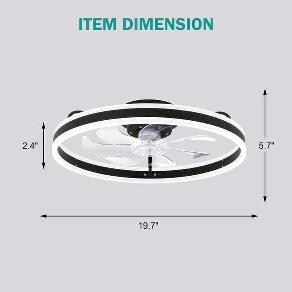 dimension image slide 2 of 4, 20"/24"/72" Oaks Aura Cotti Low Profile Dimmable Smart Ceiling Fan with Lights 6-Speed Flush Mount Modern Remote