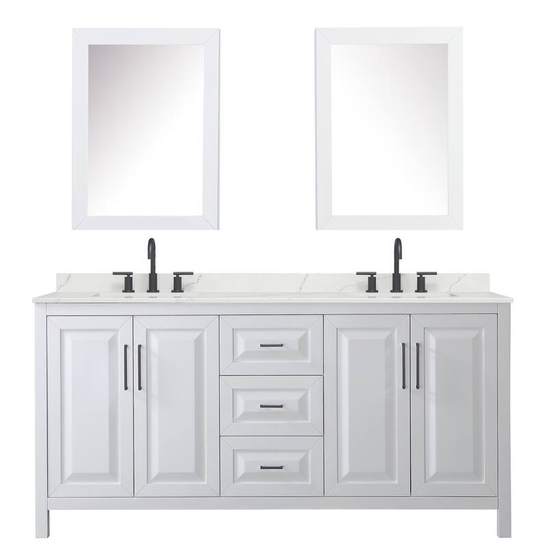 Daria 72-inch Double Vanity, 3 Hole Quartz Top, Med Cabinets