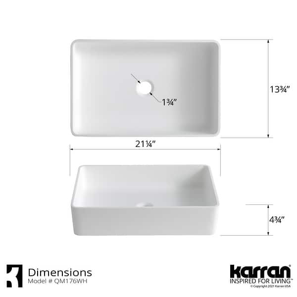 Karran Quattro Vibrant Matte White Acrylic 21 in. Rectangular Bathroom