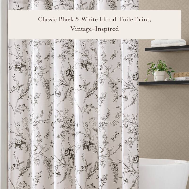 Laura Ashley Branch Toile Shower Curtain - Slub 160gsm