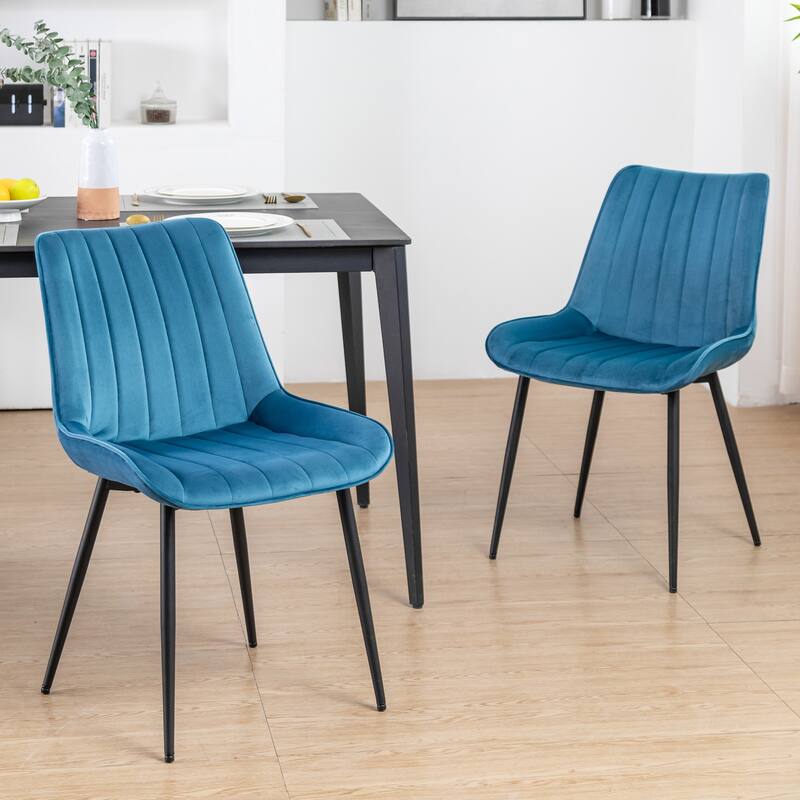 XINMICS Mid-century Modern Dining Chairs, Velvet Upholstered Metal Side Chair, Set of 2/4/6 - set of 2 - Blue