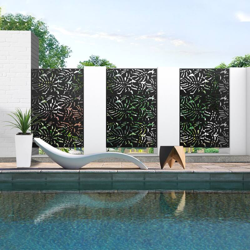 Metal Privacy Screen Wall Decoration Free Standing-6.3 ft. H X 4 ft. W - Summer - Black