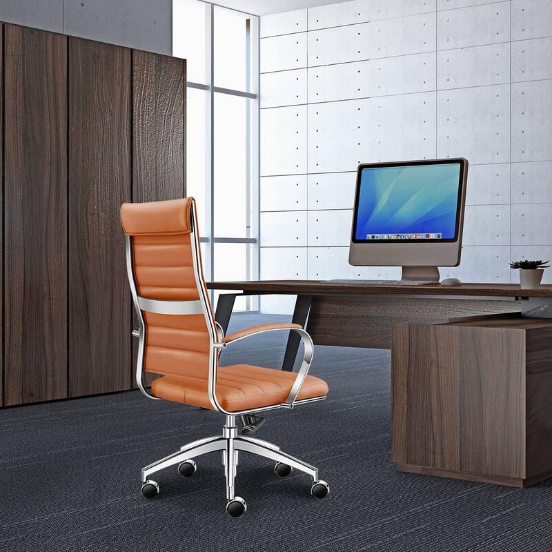 LUXMOD® Office Chair Faux Leather Silver Frame Adjustable and Swivel