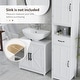 preview thumbnail 29 of 32, HOMCOM Pedestal Sink Storage Cabinet, Farmhouse Freestanding Bathroom Sink Cabinet with 2 Barn Doors and Adjustable Shelf, White