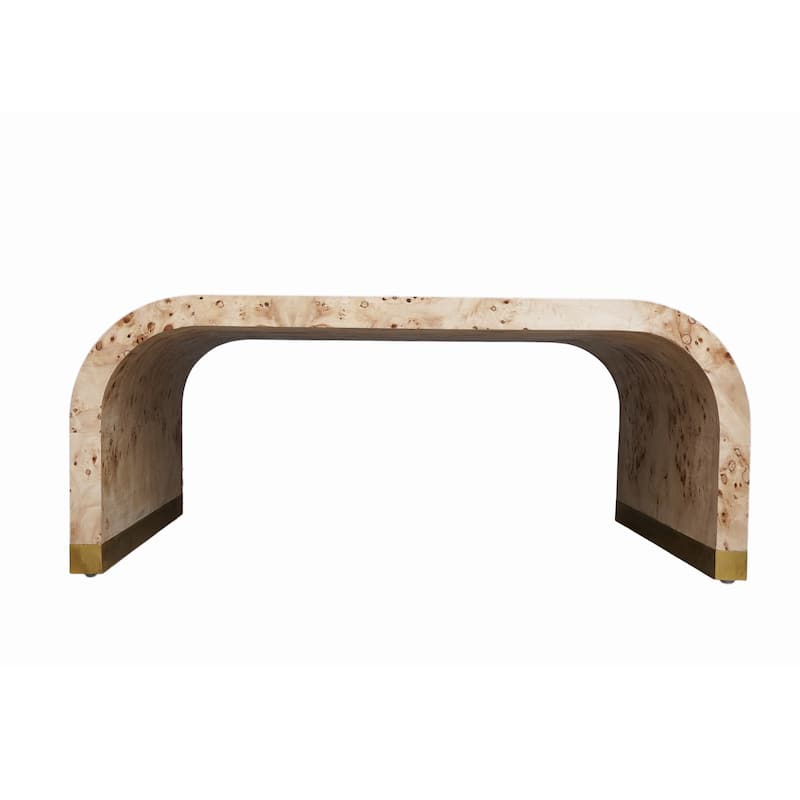 HomeRoots 24" Natural And Brass Wood And Brass Oval Coffee Table - 24' X '18' X '44