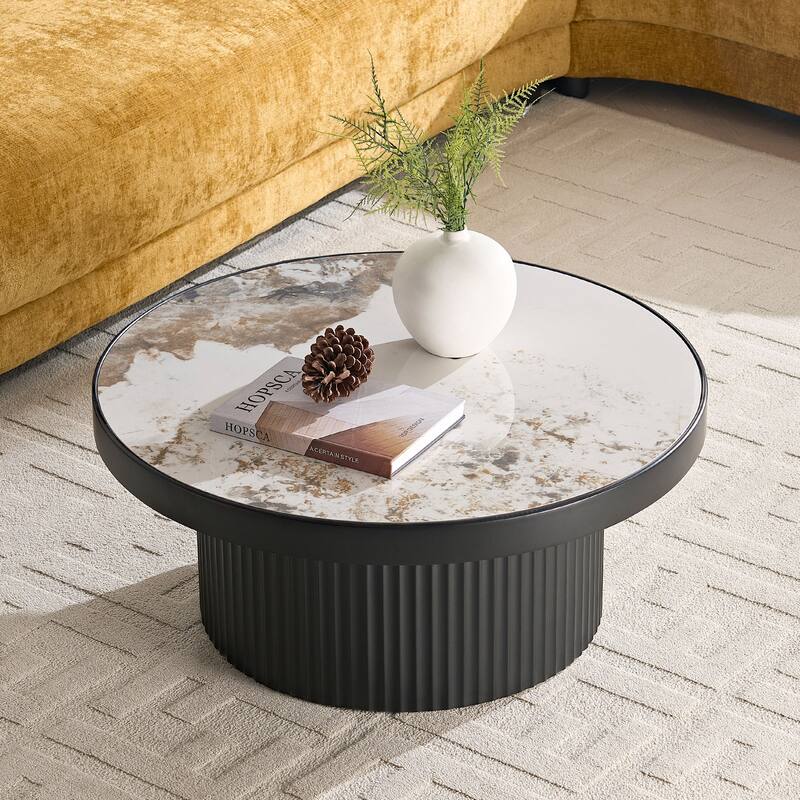 Nesting Round Coffee Table Set with Sintered Stone Tabletop, Modern Living Room Center Table