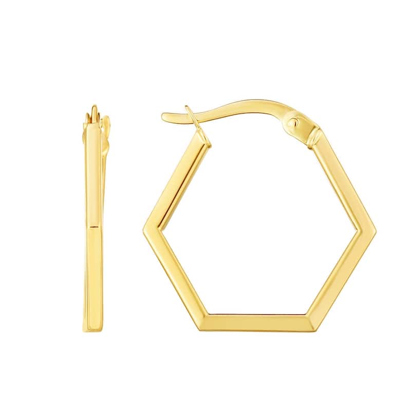 Curata 14k Yellow Gold 23x20mm Polished Hexagon Hoop Earrings