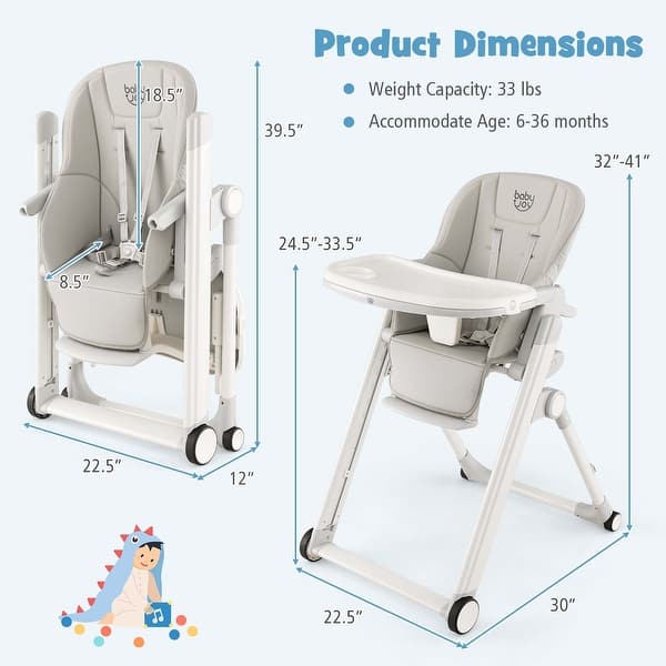 Babyjoy Foldable High Chair Baby Height Adjustable Feeding Chair for - See Details