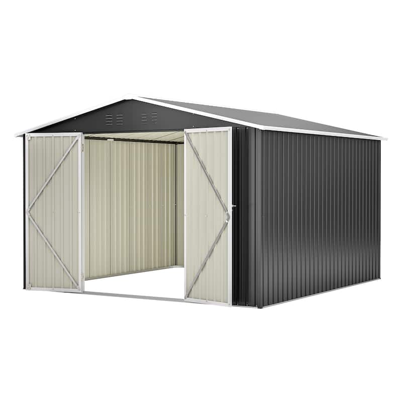 GDFStudio - Cassandra Large 10 x 10 FT Outdoor Metal Storage Shed with Lockable Doors