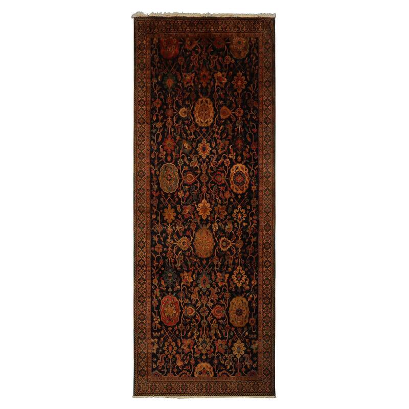 6x15'3'' Hand Knotted Wool Dark Blue Traditional Botanical Peshawar Rug - 6' x 15' 3'' - 6'  x 15' 3''