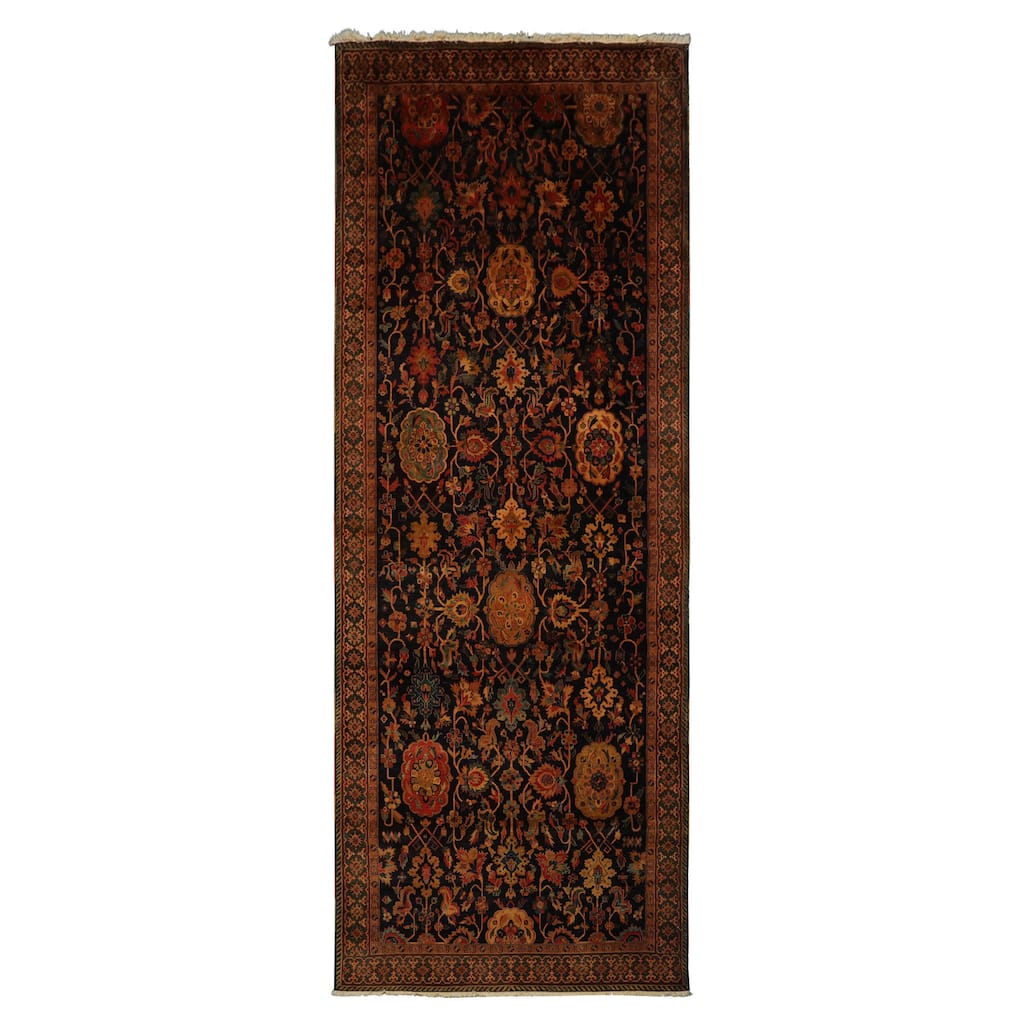 6x15'3'' Hand Knotted Wool Dark Blue Traditional Botanical Peshawar Rug - 6' x 15' 3''