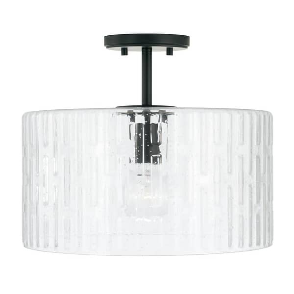 slide 2 of 16, Emerson 1-light Dual Mount Semi-Flush/ Pendant w/ Embossed Seeded Glass Matte Black