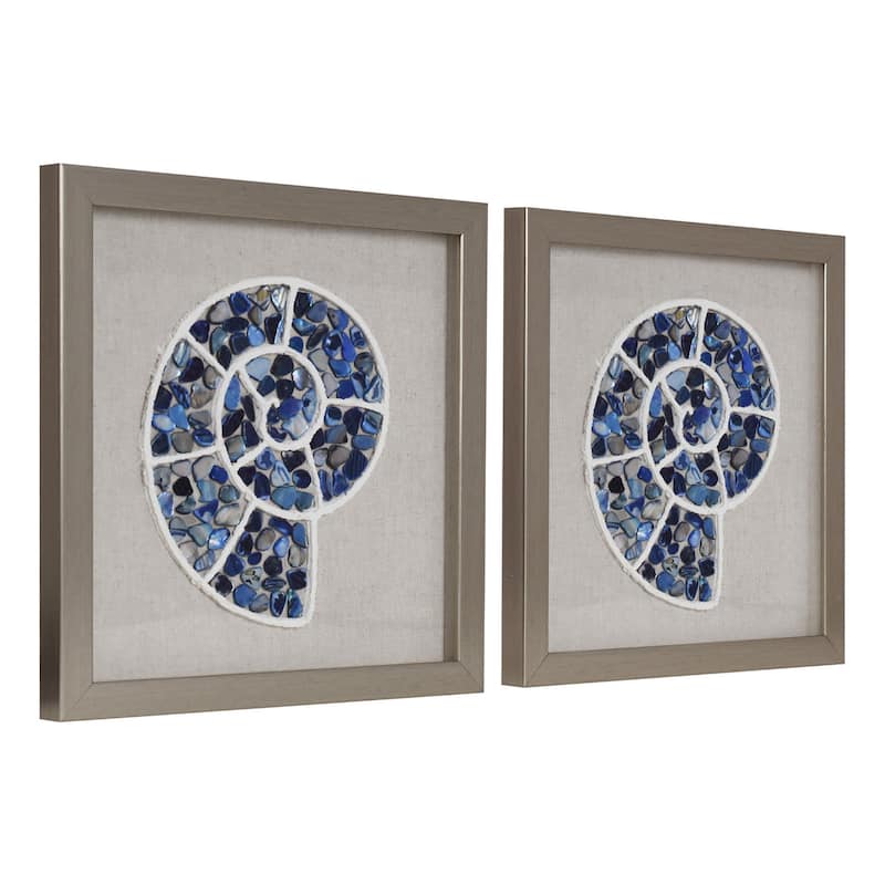 American Art Decor 2-Piece Coastal Seashell & Sea Glass Shadowbox Framed Wall Art Set