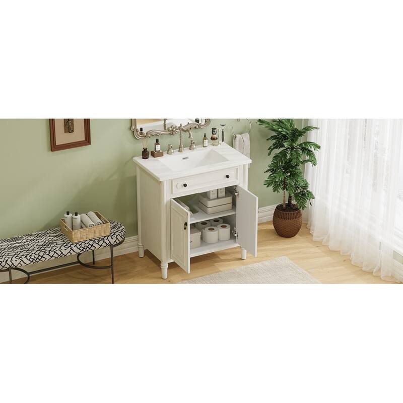 31" Bathroom Vanity with Sink, Rustic Bathroom Cabinet with Soft Close Doors and Adjustable Shelf, Curved Profile Design