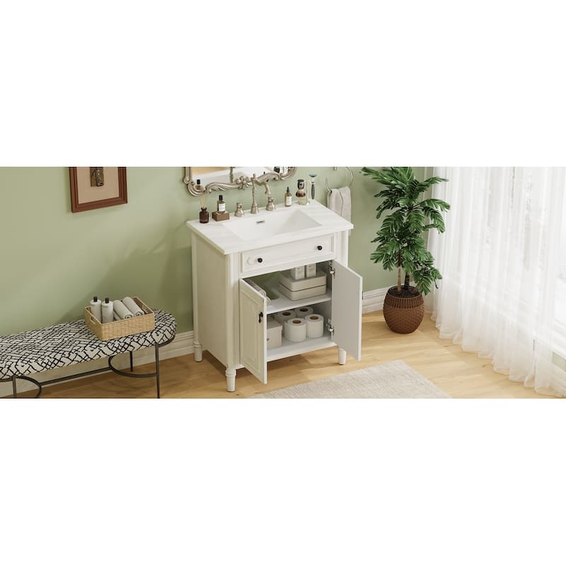 Vintage Bathroom Vanity with Sink,Rustic Bathroom Cabinet with Soft Close Doors and Adjustable Shelf