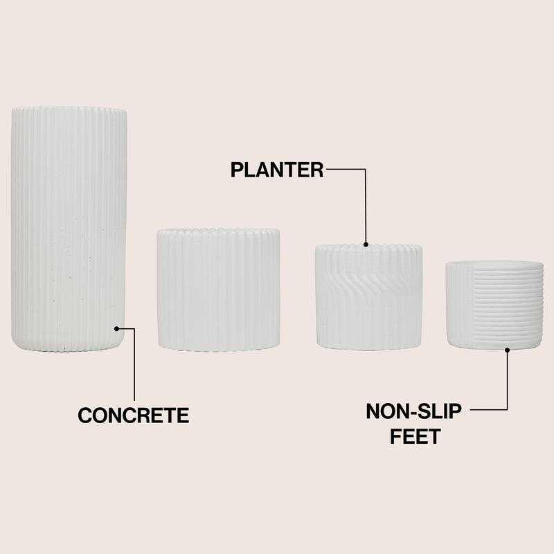 JONATHAN Y Noa Modern Minimalist Handmade Concrete Fluted Cylinder Planter Set (Set of 4)