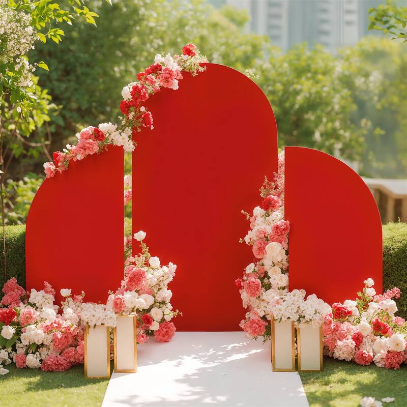 Set Of 3 Wedding Arch Cover Dual-Sided Color Round Top and Half Moon Arch Stands Cover with Zipper - red