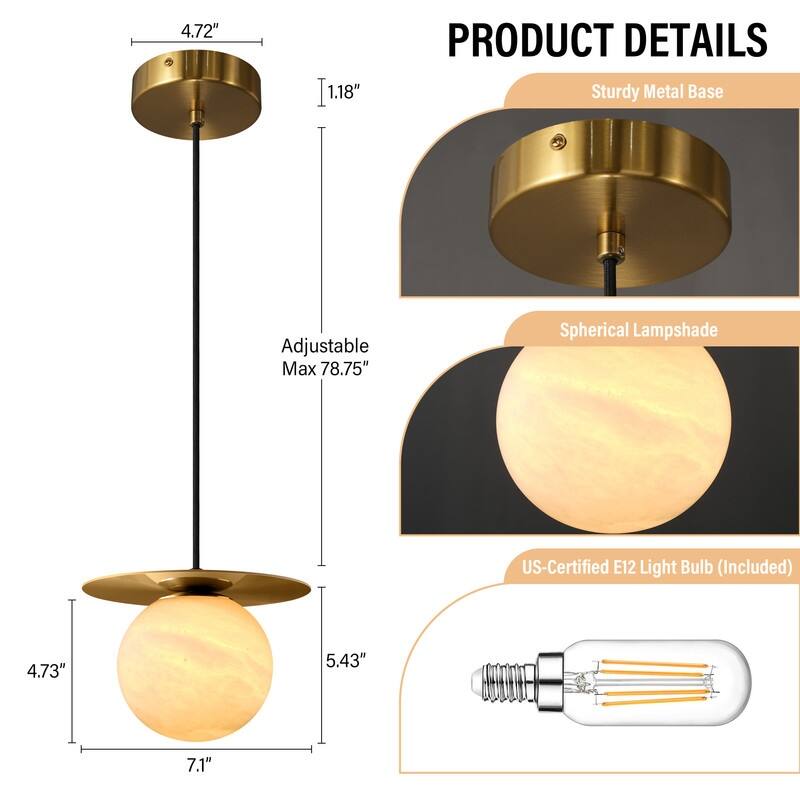 KAYLA Alabaster Pendant Light - Nordic Modern Brass Hanging Lamp