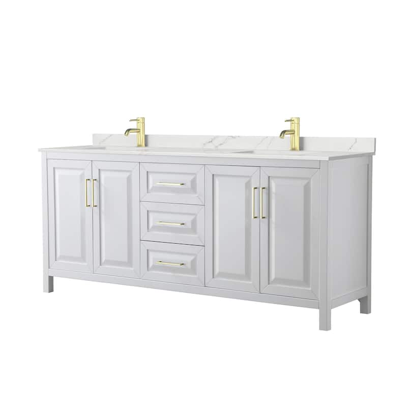 Wyndham Collection WCV252580D-QTZ-UNSMXX Daria 80" Free Standing - White / Giotto Quartz Top / Brushed Gold Hardware