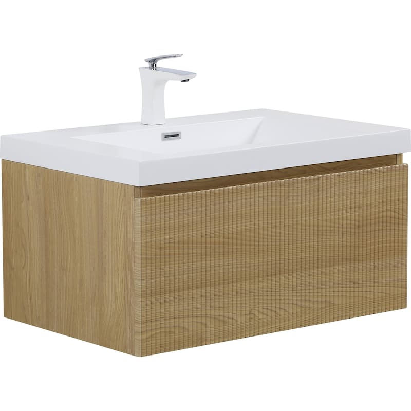 30'' Floating Bathroom Vanity with Sink Combo, Wall-Mounted Striped Bathroom Storage Cabinet with Drawer and Solid Surface Basin