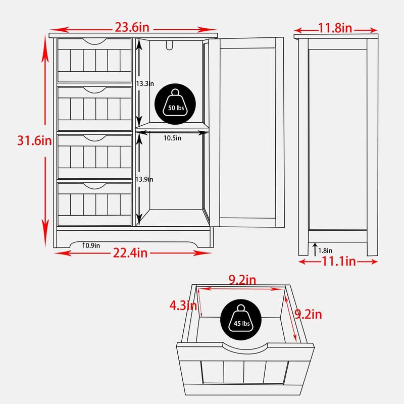 VEIKOUS 4 Drawers Bathroom Storage Cabinet and Cupboard Shelves