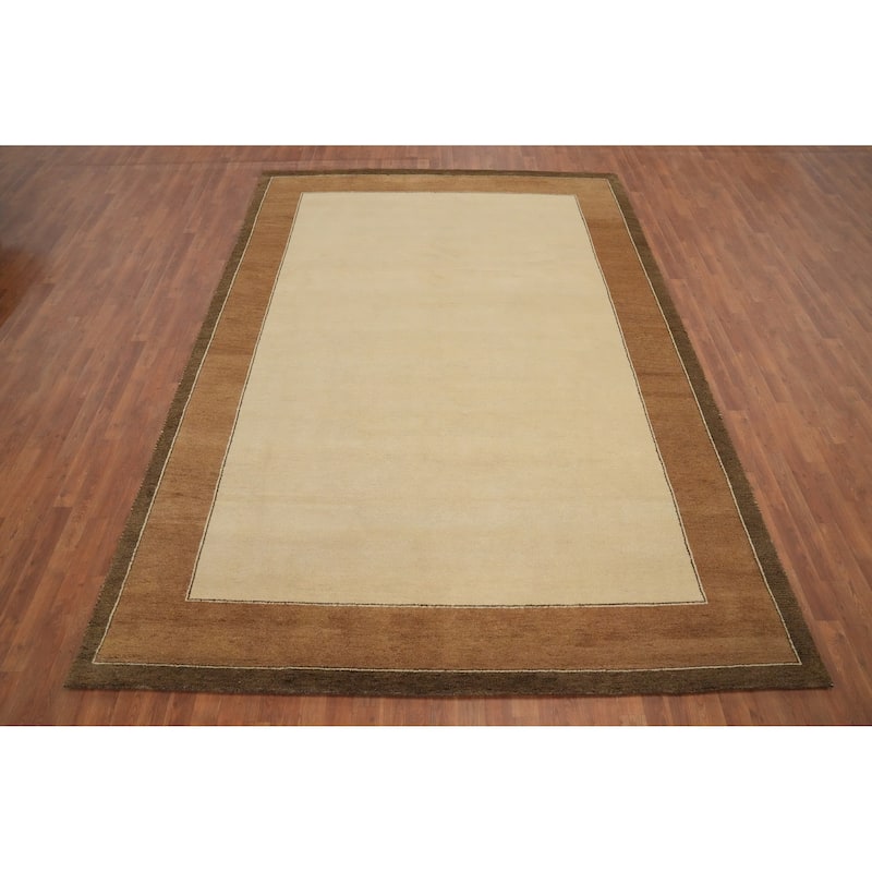 Hand Knotted Oriental 100% Wool Carpet Modern Geometric Beige & Ivories Gabbeh Area Rug - 11' 5'' X 8' 1''