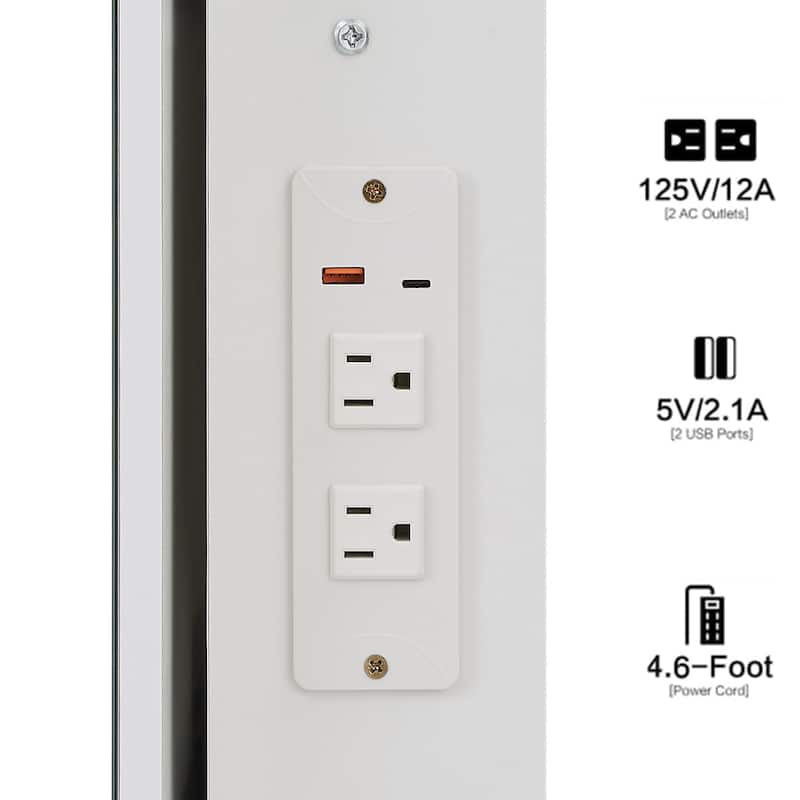 37" Middle Size Left Drawer Desktop Vanity Table + Cushioned Stool Dresser Set, Large Touch Control LED Sliding Mirror