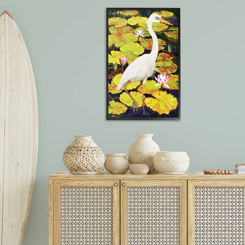 Stupell Stepping Bird on Lily Pads Framed Giclee Art Design By Rosiland Solomon