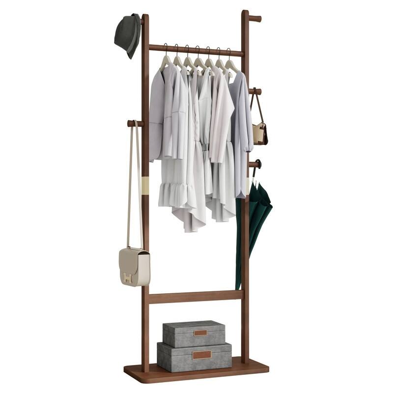 Solid Wood Coat Rack in Walnut - Space-Saving Design for Bedroom, Entryway & Living Room