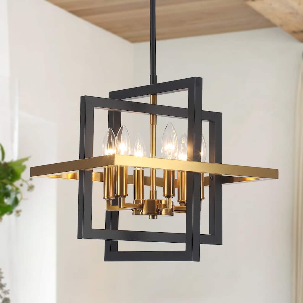 6 - Light Farmhouse Metal Cage Chandelier Rectangle Hanging Light