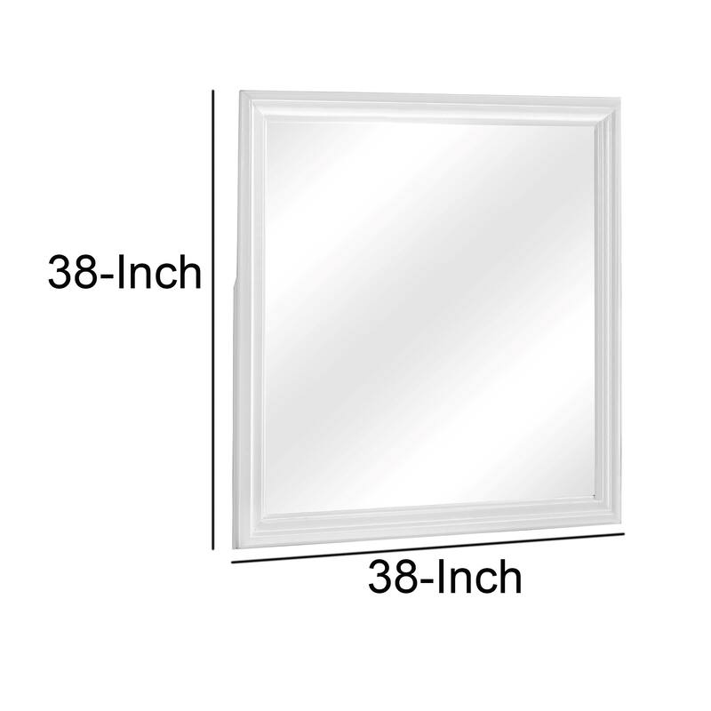 Rectangular Molded Wooden Frame Dresser Top Mirror, White and Silver