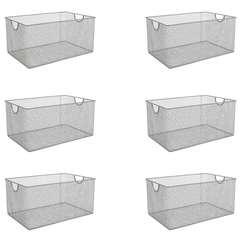 Ybm Home Wire Mesh Open Bin Shelf Storage Basket Kitchen Pantry Organizer Silver Upper 13.3 in. L x 8.5 in. W x 6.5 in. H 6 Pack