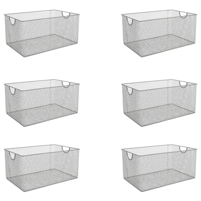 Ybm Home Wire Mesh Open Bin Shelf Storage Basket Kitchen Pantry Organizer Silver Upper 13.3 in. L x 8.5 in. W x 6.5 in. H 6 Pack