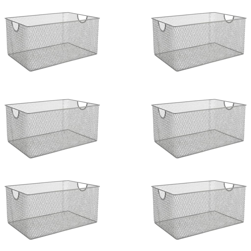 Ybm Home Wire Mesh Open Bin Shelf Storage Basket Kitchen Pantry Organizer Silver Upper 13.3 in. L x 8.5 in. W x 6.5 in. H 6 Pack