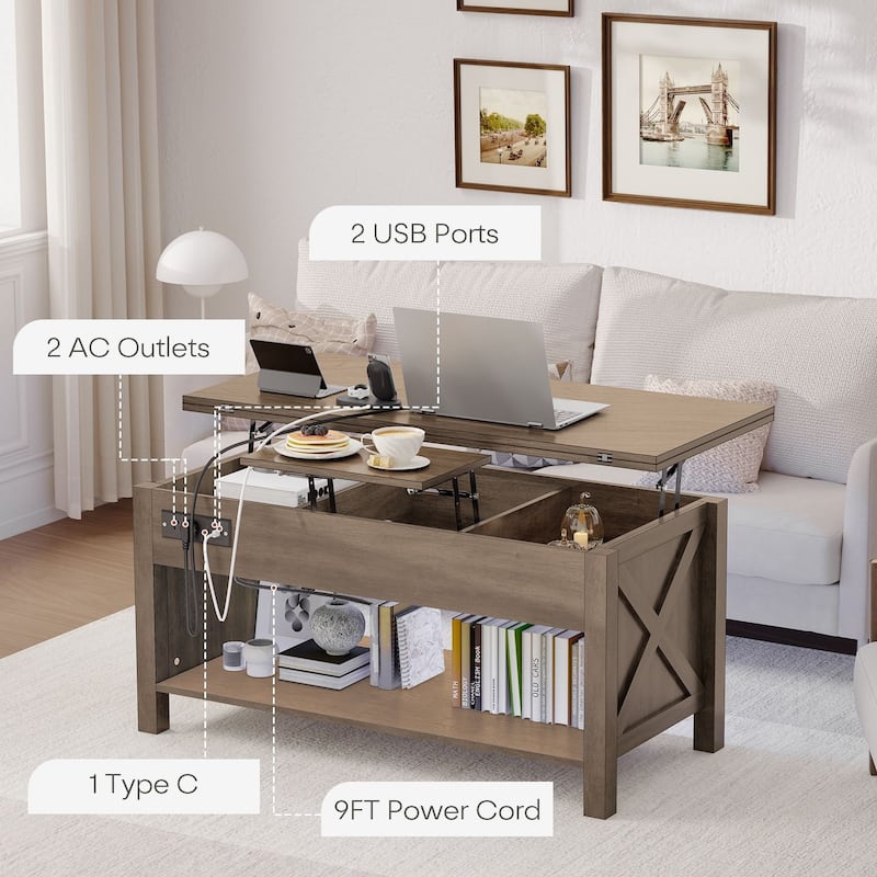 Meyreso 42" Lift Top Coffee Table, 4 in 1 Coffee Tables with Storage Cabinet for Living Room