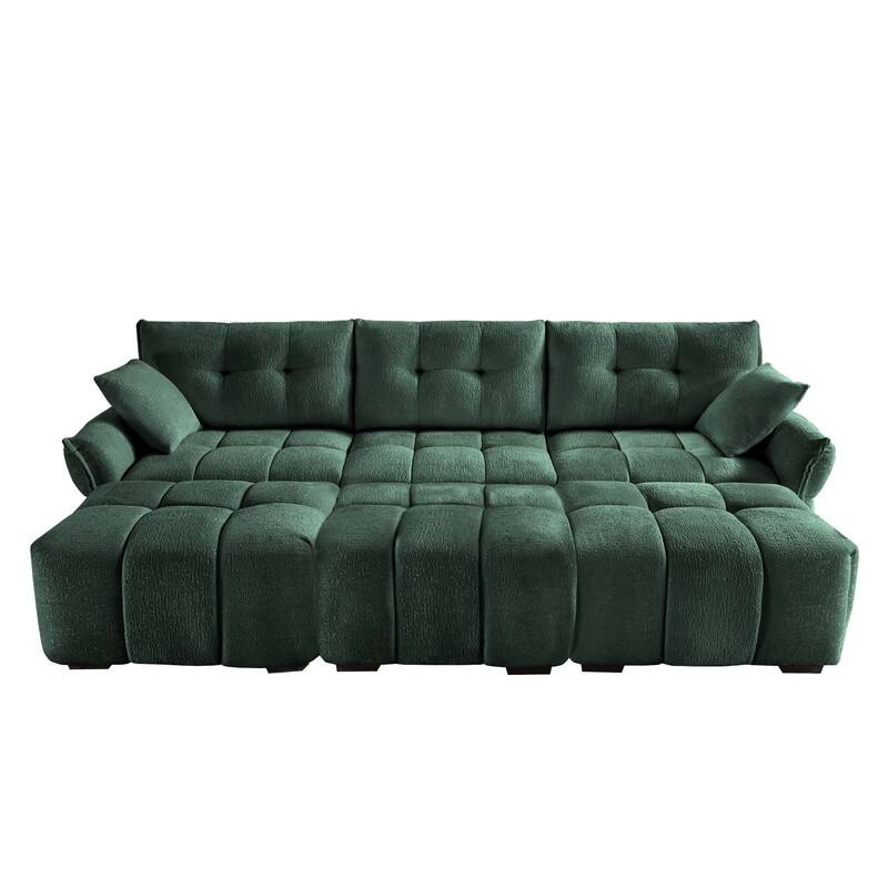 110.2" Chenille Three Seater Upholstered Sofa, 3 Ottoman
