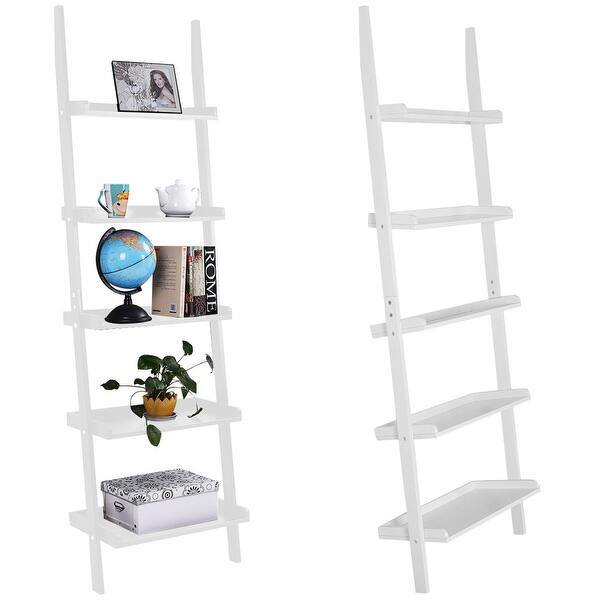 Shop Costway Versatile White 5 Tier Bookshelf Leaning Wall Shelf Ladder On Sale Overstock 17920316