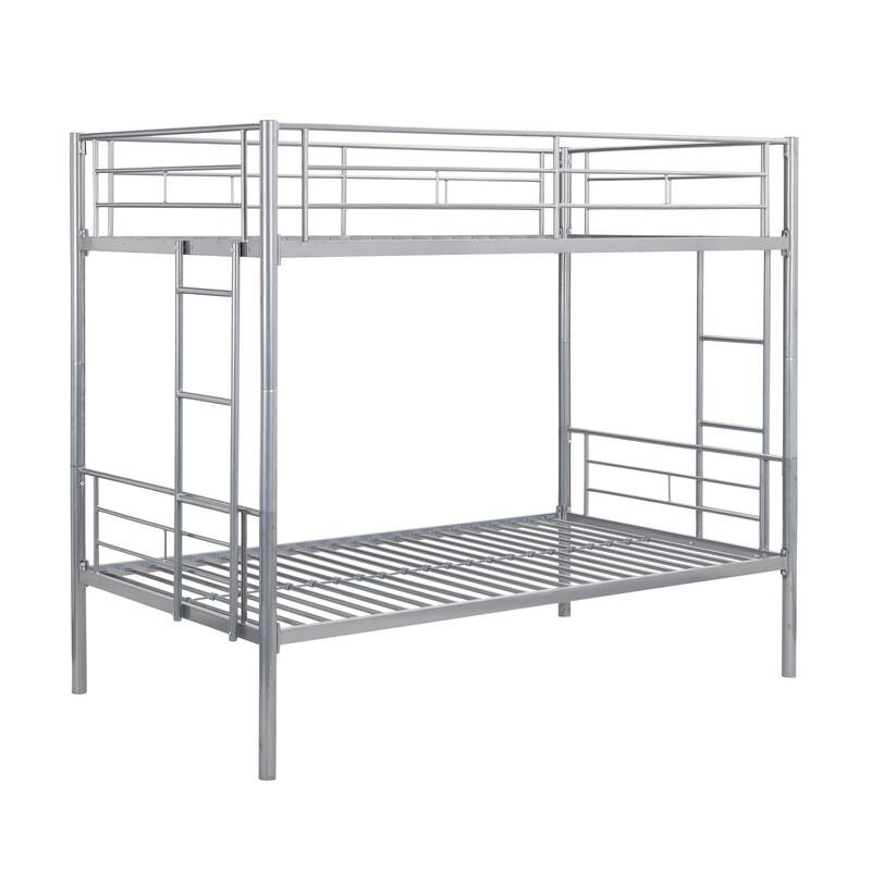 Artsy Twin over Twin Metal Bunk Bed with 2 Stairs, Spacesaving, Silver