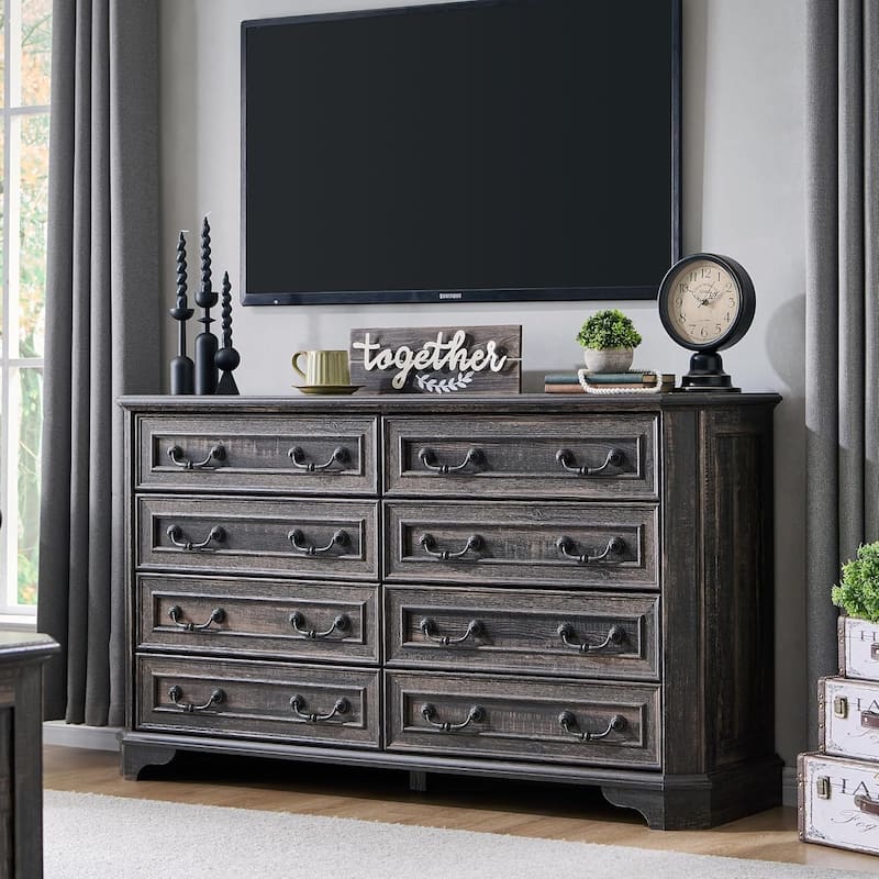 Farmhouse Drawers Dresser, Wood Chest of Drawers, Dressers Organizer - Dark Rustic Oak - 8-drawer