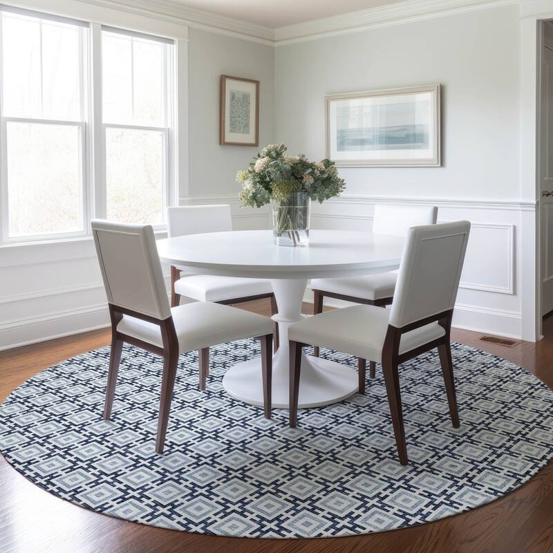 Premium Washable Super Soft Modern Mosaic Mayfield Rug - Navy - 8' x 8' - Round
