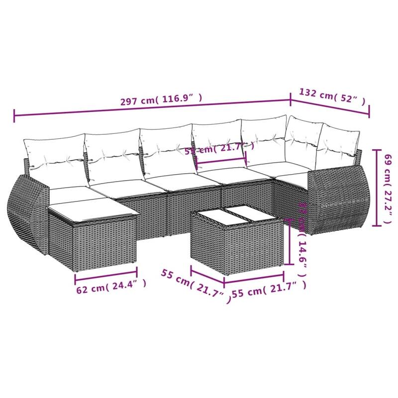vidaXL Garden Sofa Set Black - 21.7 x 21.7 x 14.6