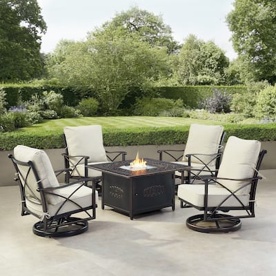 Black Aluminum Fire Table Set with Four Club Chairs