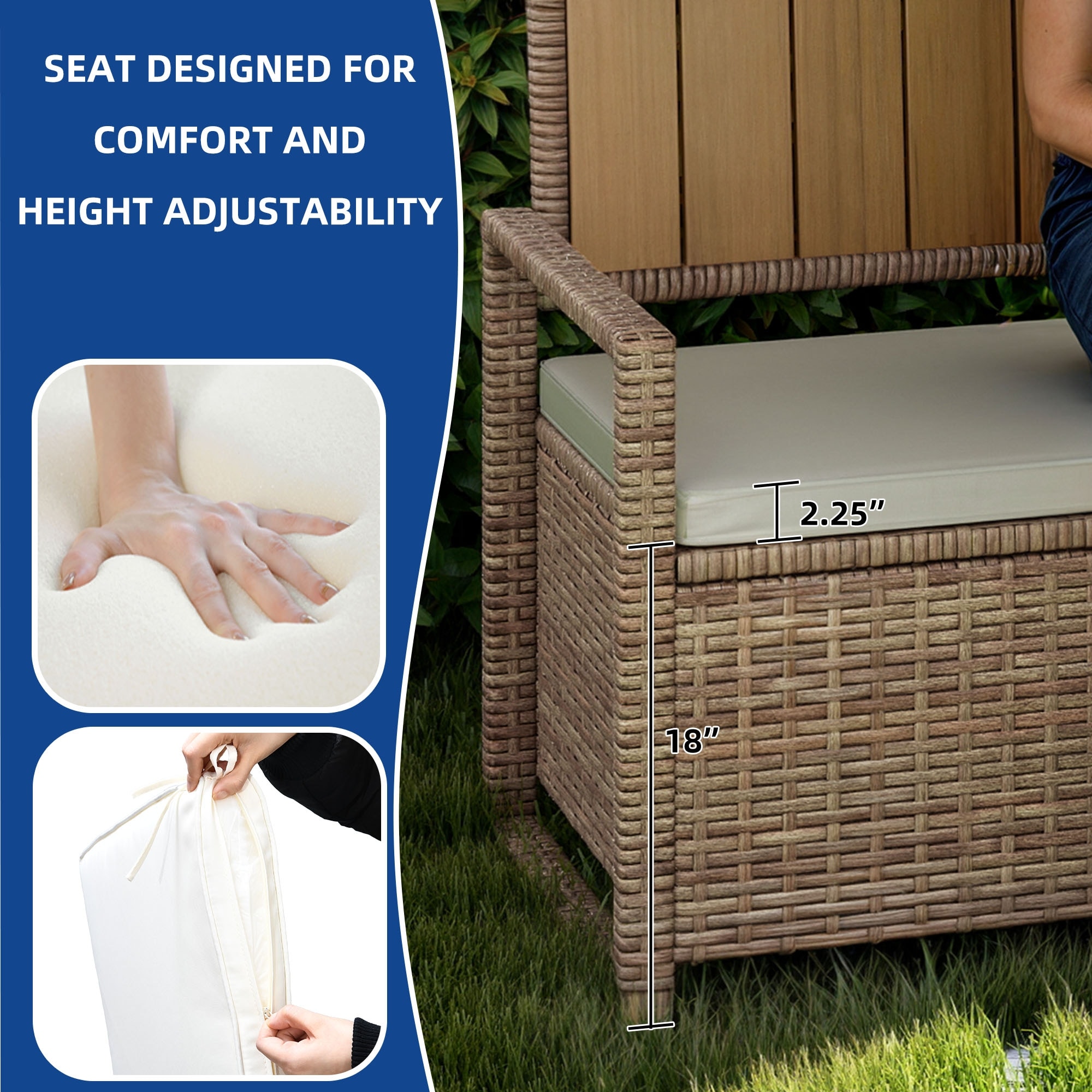 Moasis 70 Gallon Outdoor Storage Bench Weather-Resistant Woven