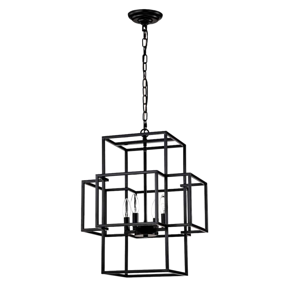 Industrial 4-Light Farmhouse Lantern Chandelier, Adjustable Height, for Dining Room and Kitchen, E12 Bulbs Not Included