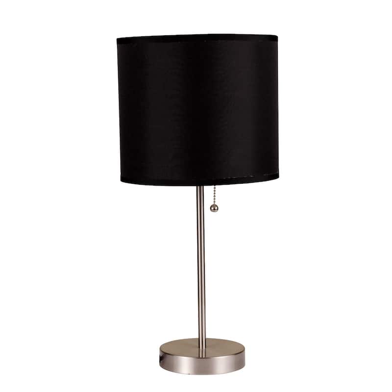 HomeRoots 16" Silver Metal Candlestick Table Lamp With Black Classic Drum Shade - 9' X '16' X '9