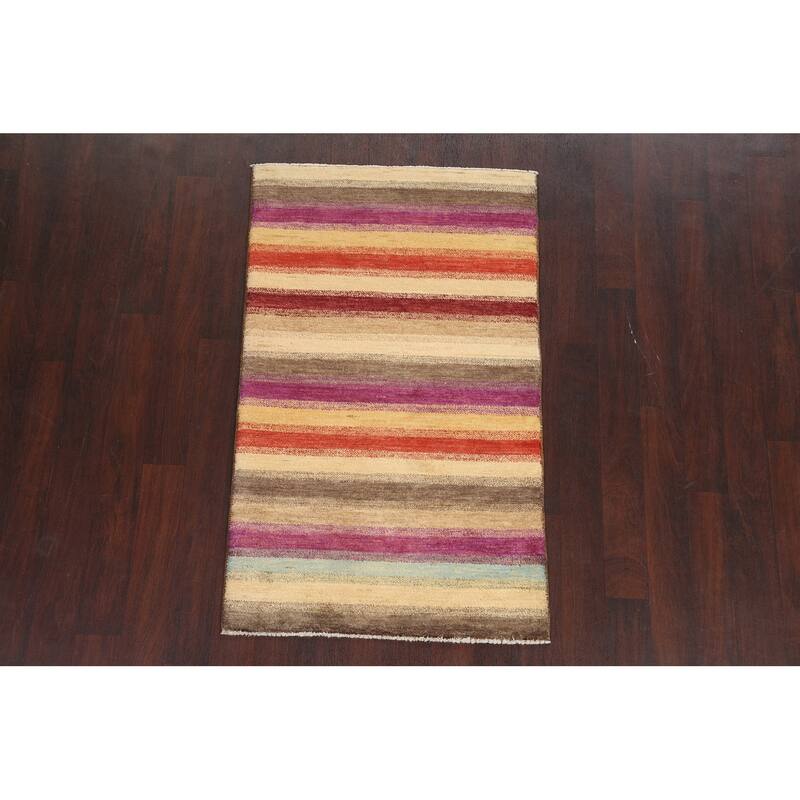 Striped Gabbeh Kashkoli Oriental Area Rug Wool Handmade Foyer Carpet - 3'1" x 5'1"