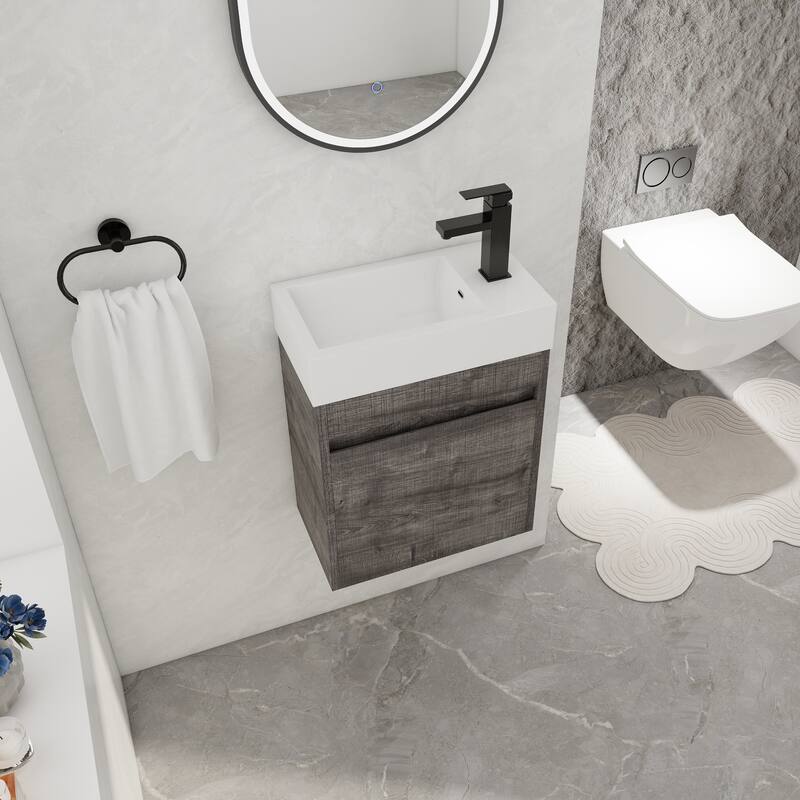 GDFStudio - Ellis Modern 18" Floating Wall-Mounted Bathroom Vanity with White Resin Sink
